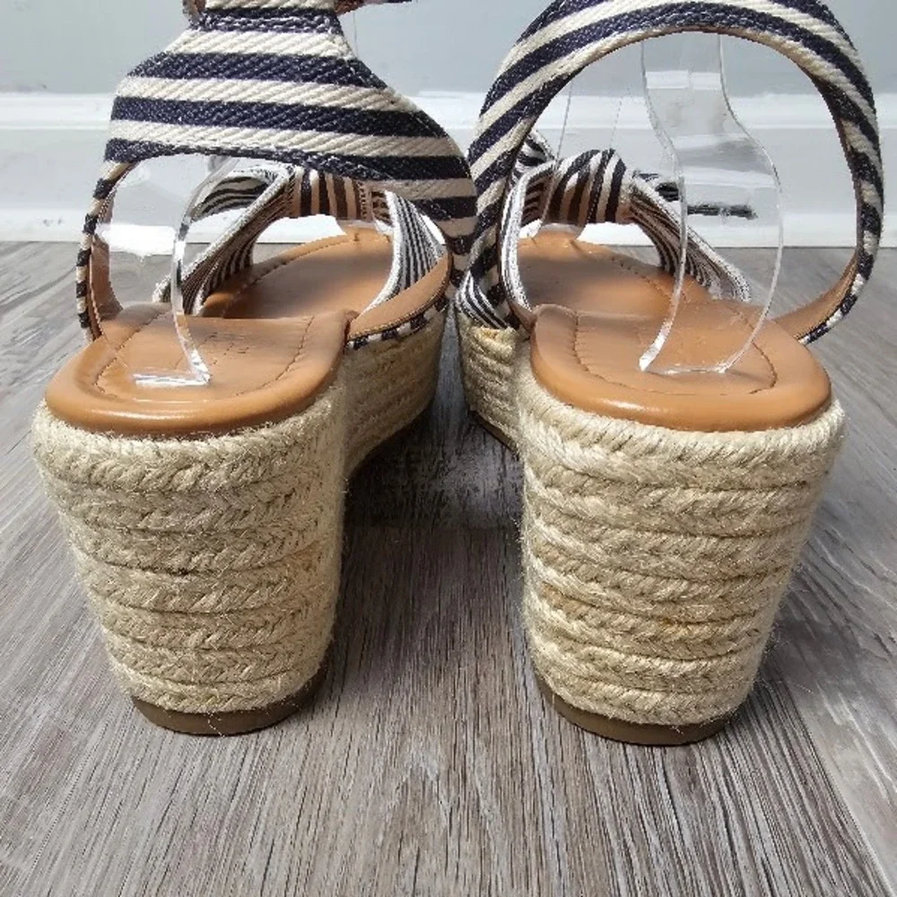 J Crew Womens Striped Knot Bow Platform Espadrille Wedge Sandals 7.5 Nautical
